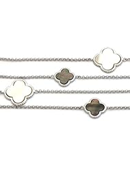 925 Sterling Silver 40" Alhambra Clover White & Black Mother of Pearl Necklace