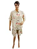 Womens Relaxed Fashion Button Down Blouse Shirt with Short Pant Red Floral Printed Dress