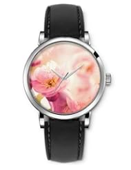 SPRAWL Aanalog Fashion Series Silver Ladies Watches of Genuine Black Leather Strap,Unique Wrist Watch for Women Girls Designed with roses flowers