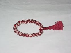 Dark Red Om Symbol Yoga Meditation Wrist Mala Tibetan Yak Bone Japamala Beads
