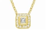 14K Yellow Gold Square-Shaped Pendant Necklace, Enhanced with Bezel and Pave Set Diamonds, Sliding on a 16'' cable-chain. ( 0.15 c.t.t.w., GH, SI )