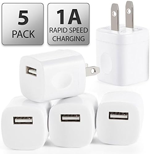 5 PC Rapid USB AC Universal Power Home Wall Travel Charger Adapter [ MIKASA TECH ] Compatible iPhone 6 6s PLUS 4 4S 5 5s 5c Samsung HTC [White]