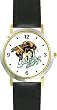 Bee on Flower Insect - Animal - WATCHBUDDY&reg; DELUXE TWO-TONE THEME WATCH - Arabic Numbers - Black Leather Strap-Size-Large ( Men's Size or Jumbo Women's Size )