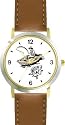 Young Fisherman or Man in Boat With Fish on Line Fishing - WATCHBUDDY&reg; DELUXE TWO-TONE THEME WATCH - Arabic Numbers - Brown Leather Strap-Children's Size-Small ( Boy's Size & Girl's Size )