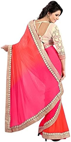 Pickattire Women's Georgette Embroidery Saree with blouse (S49-VBK15-2_Pink)