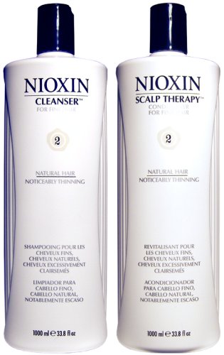 Nioxin System 2 Cleanser & Scalp Therapy Duo (Natural Hair: Noticeably Thinning) 33.8 oz (1 Liter)