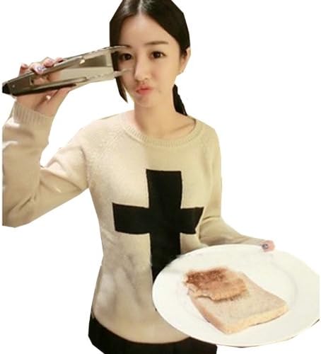 GT-Dress Fashion Women Cross Pattern Woollen Sweater Black/White L suit
