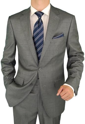 Salvatore Exte Men's 2 Button Windowpane Silver Gray Suit