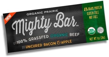 Organic Prairie Grass Fed Beef Mighty Bar - Bacon and Apple - Case of 12 - 1oz Bars