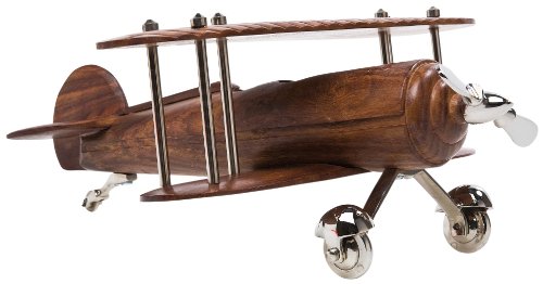 Kare 30610 Deko Flugzeug Doppeldecker Wood 0.23 x 0.33 x 0.41 m Stahl, Vermessingt, Nickel Oberfl&auml;che, Sheesham Holz