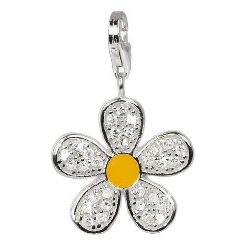 SilberDream 925 Sterling Silber Charm Blume weiß Anhänger für Ketten Armband Ohrring FC4119 Silber Charm