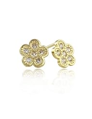 14K Yellow Gold Floral Stud Screwback Earring with Screw Back For Girls