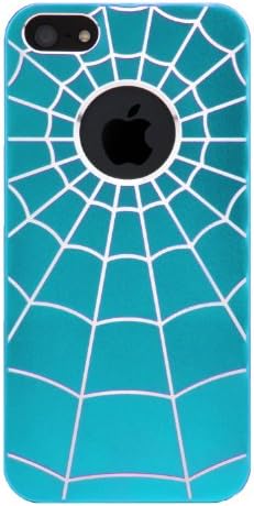 GROUP SET - Rear Tough Slim SPIDER WEB Art Cover Plate Shell + White Handsfree Earphones w/ Mic + Clear Screen Protector Film + Traveling Windshield Mount for Apple iPhone 5 LTE 4G // BABY SKY BLUE & SILVER