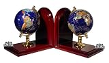 Unique Art 7-Inch Tall Pair of Blue Lapis Ocean Gemstone World Globe Bookends