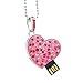 8GB Pink and Clear Crystal Heart Style USB Flash Drive with Necklace
