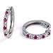 1/2 Carat Prong Set Ruby & Diamond Hoop Earrings in 14k White Gold (with Safety Lock)
