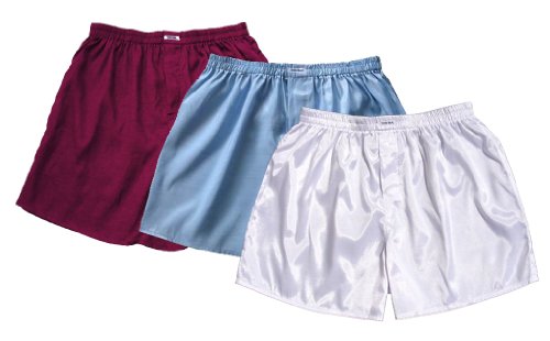 Blue White Burgundy Boxer Shorts Underwear Men Sleepwear Satin 3-pack (L)