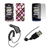LG Rumor Touch LN510 - Premium Hot Plaid Design Snap-On Cover Hard Case Cell Phone Protector + Crystal Clear Screen Protector + Rapid Car Charger + USB Data Charge Sync Cable for LG Rumor Touch LN510