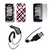LG Rumor Touch LN510 - Premium Hot Plaid Design Snap-On Cover Hard Case Cell Phone Protector + Crystal Clear Screen Protector + Rapid Car Charger + USB Data Charge Sync Cable for LG Rumor Touch LN510