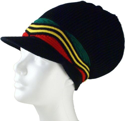 SSK® Rasta Dread Knit Tam Hat - "Dreadlocks Cap" (Medium Length Red/Yellow/Green Waves, with Brim)