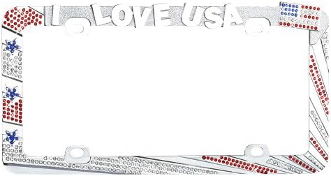 Valor Auto Companion LPF2HC004RAW I Love USA Design Metal License Plate Frame with Contours of Red/White Crystals