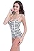 Fanssie Elegant Retro Vintage One Piece Stripes Geometric Monokinis Swimsuit(FBA)