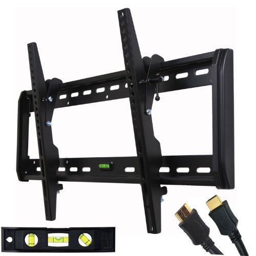 VideoSecu Tilt TV Wall Mount Bracket for Most 32- 65 LED LCD Plasma TV Flat Panel Screen Free HDMI Cable and Magnetic Bubble Level MF607B 1QH