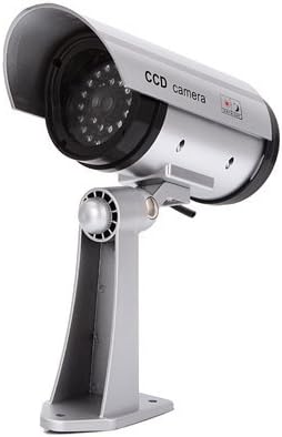 Outdoor Fake , Dummy Security Camera with Blinking Light Camera (Silver)