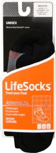 LifeSocks Airborne Lite Invisible, Below-Ankle Merino Socks with Seacell Active, Black, Extra Large
