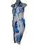 HAWAIIAN LONG SARONG WHITE W/ BLUE HIBISCUS FLOWERS