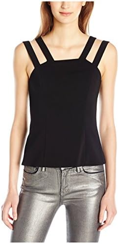 Jay Godfrey Women's Hetfield Double Strap Back Cut Out Fitted Top, Black, 8 US