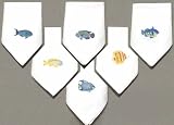 100% White Cotton Hand Embroidered Napkins Tropical Fish Assorted 22x22 Inches Set of Six