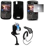 IMAGE OF EMPIRE Black with Multi Color Squares Design Hard Case Cover + 360 Degree Rotatable Car Windshield Mount with Air Vent Attachment + Mirror Screen Protector + Car Charger (CLA) for Blackberry Tour 9630