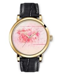 SPRAWL Aanalog Fashion Series Gold Ladies Watches of Genuine Black Leather Strap,Unique Wrist Watch for Women Girls Designed with Frame of pink flowers