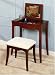 Compact Style CHERRY FINISH WOOD VANITY SET - Table, Bench &amp; Mirror