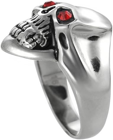 Boston Traveler Mens Stainless Steel Garnet Cubic Zirconia Skull Ring Sizes 9-13