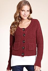 Scoop Neck Chunky Knit Cropped Cardigan with Mohair