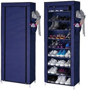 New Home Shoe Rack Shelf Storage Closet Organizer Cabinet Portable 9 Shelf Cover (Navy Blue)