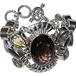 Link Charm Bracelet Sterling Silver Multi Gemstones 8 Inches