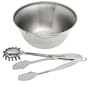 Calphalon Contemporary Stainless Salad/Serving Bowl with Stainless Tongs and Pasta Fork