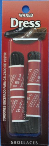 Mens Waxed Dress Shoe Laces 2 Pair-pro Grade Thin (Asst Sizes and Colors) (30 Inch, Black)