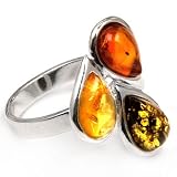 Christmas Special Sale Sterling Silver Multi Amber Teardrop Ring
