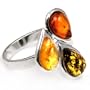 Multi Color Genuine Amber Sterling Silver Medium Size Teardrop Ring #6 #6.5 #7 #8 #9 #9.5 #10