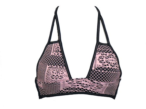 Becca Black Halter Swimsuit-top w/Pink Crochet S