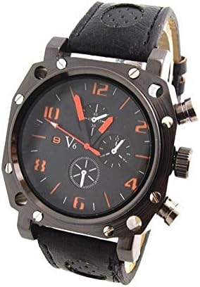 SunShine Day Big Dial Face Leather Strape Men'S Sports Watches V6 Brand Quartz Analog Wristwatches Men V608