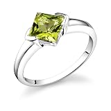 1.75 Carats Princess Cut Genuine Peridot Sterling Silver Ring