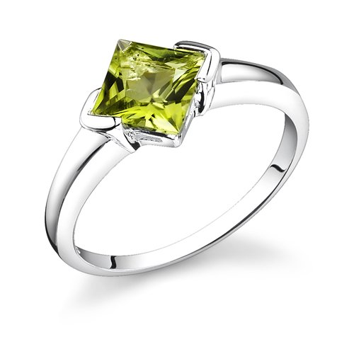 1.75 Carats Princess Cut Genuine Peridot Sterling Silver Ring