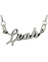 Sterling Silver LEAH Name Necklace 3/8 inch, 17 inches long