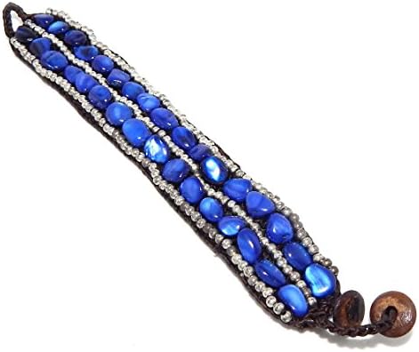 Threaded Cotton Wax Bracelet w/ Blue Semi Gemstones 50 727 2037
