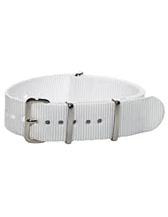 22mm Classic SS Nylon Solid White - Easily Interchangeable Replacement Military Watch Strap / Band - Fits All Watches!!!